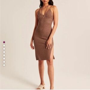 Abercrombie Brown Knit Strappy Crochet knit Dress Size XL